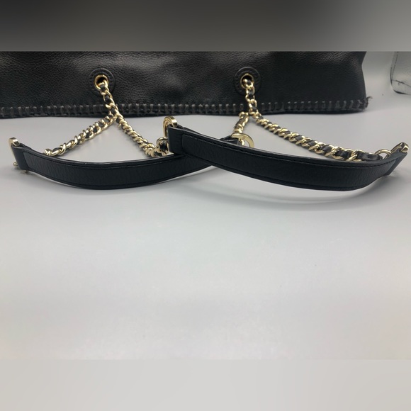 Tory Burch Marion Raffia Straw Tote Blue Black Stripes Leather Trimmed + Wallet - Picture 10 of 16